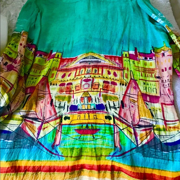 Cato long sleeve top very artistic detail size Large 💋green orange summe - Picture 7 of 7